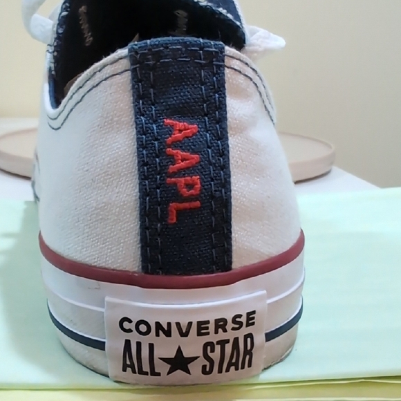 Converse Unisex White and Navy Blue Canvas Sneakers - Picture 2 of 8